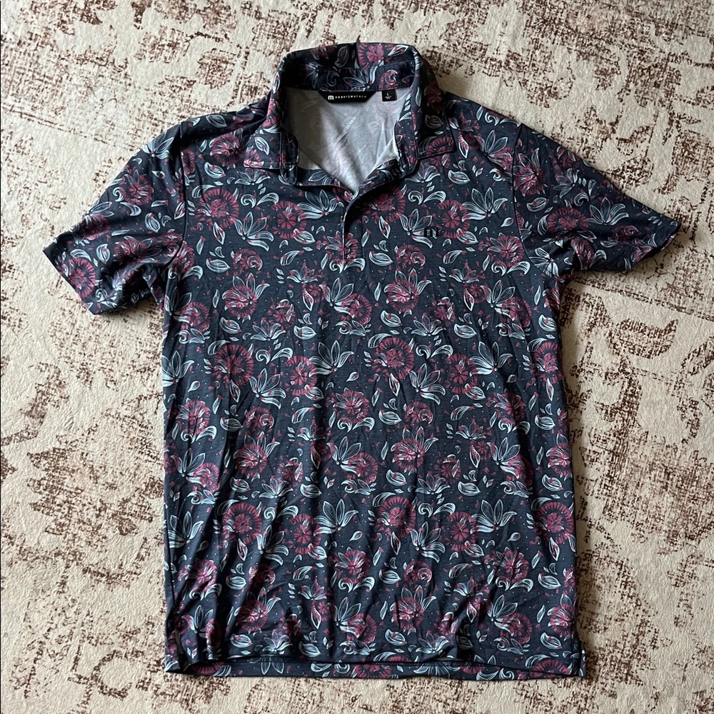 Travis Mathew Dark Floral Polo Shirt - Black and Red